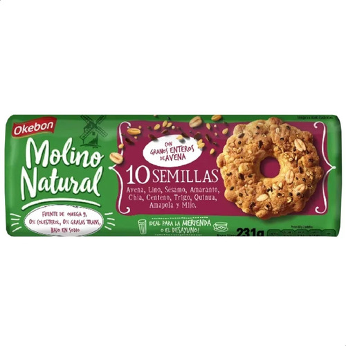 Galletitas Okebon Molino Natural 10 Semillas 231 G 