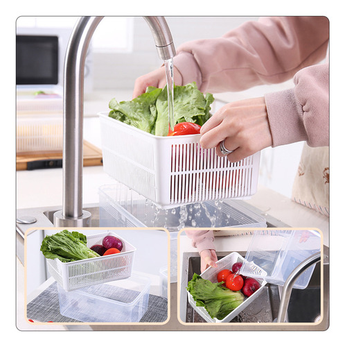 Cesta De Almacenamiento Doble Con Escurridor Para Refrigerad