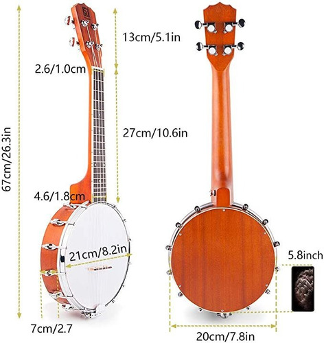 Imagen 6 de 7 de Vangoa Banjo Uke, 4 Cuerdas Banjolele Con Apoyabrazos, Conc.