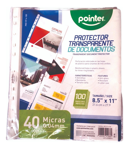 Fundas Plásticas Protectoras Pointer Carta 0.04 Micras