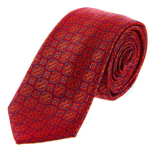 Corbata Slim Hombre Relieve Vittorio Forti Color Rojo Largo 65 Cm