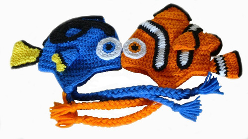 Imagem 1 de 5 de Touca Nemo Ou Touca Procurando Dory Em Crochê - Gorro Bone