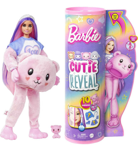 Barbie Cutie Reveal Muñeca Disfraz Oso Peluche 10 Sorpresas