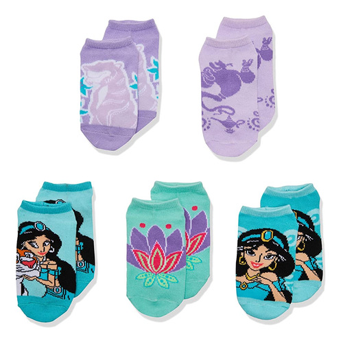 ~? Disney Girls Princess 5 Pack No Show Casual Sock, Surtido