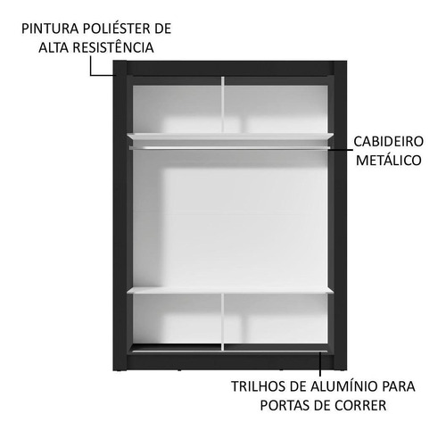 Guarda-roupa Solteiro Madesa Denver 2 Portas Correr Espelho