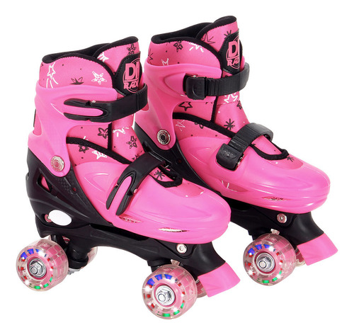 Patins Roller Flash Luz E Kit De Proteção 30-33 Rosa Dm Toys