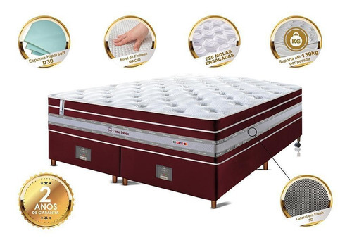 Conjunto Cama Box King de Molas Ensacadas Cama inBox Select Euro Soft 193x203x71 Vermelho