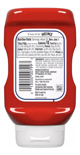 Ketchup Heinz No Sugar Added En Botella 369 g 2 u Pack X 2