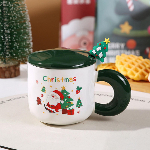 Juego De Tazas De Cerámica Árbol De Navidad Verde