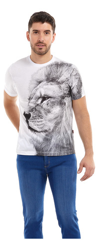 Playera Camiseta De Hombre Estampado Animal León Manga Corta