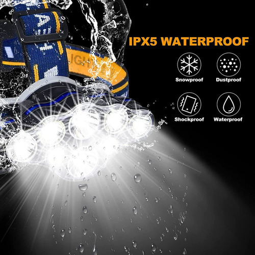 8 Led Linterna Frontal Usb Recargable Resistente Al Agua