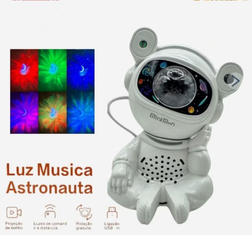 Projetor Estrela Astronauta Bluetooth Sentado Mão Cabeça Led Branco