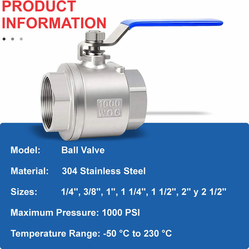 Válvula Esfera-bola 2 Acero Inoxidable 304 Roscada Llave