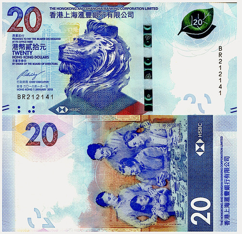 Billete De Hong Kong De 20 Dollars 2020 León Hsbc Nuevo S/c