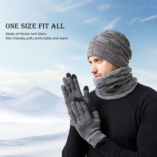 Conjunto Gorro Bufanda Guantes Invierno Unisex 3 En 1 Cálido Color Diseño De La Tela Talle