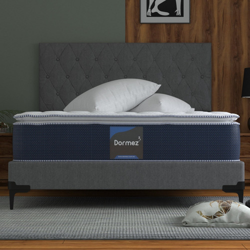 Colchón Matrimonial Foam Antibacterial+ 2 Almohadas Confort Color Azul