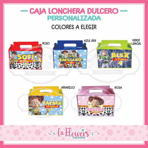5 Loncheras Cartón Dulcero Toy Story Personalizadas
