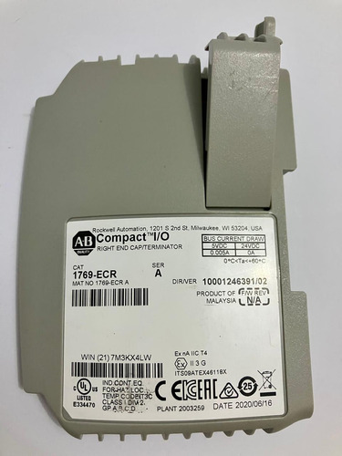 Allen Bradley 1769-ecr Tapa Final Compaclogix , Micrologix (Usado)