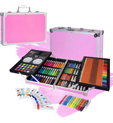 Set X145 Piezas Arte Infantil Dibujo Fibra Maletín Metálico