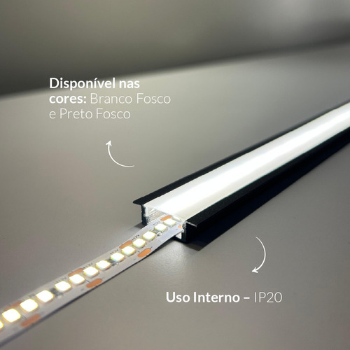Kit 10 metros Perfil Led Barra Embutir Inside Alumínio 5x2m 24x08mm Preto Cod: ALUT251600-5 Alut By Avant
