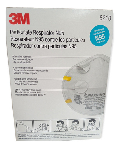 Imagen 3 de 3 de Tapabocas 3M 8210 de polipropileno y poliéster 20 cajas x 20 unidades color blanco