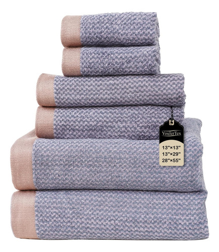 Juego De Toallas De Mano De Algodón Absorbente Azul 6 Piezas