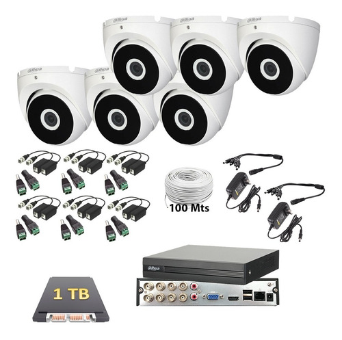 Imagen 1 de 6 de Kit Circuito Cerrado 6 Cámaras Domo Dahua 2 Mp 1 Tb Baluns