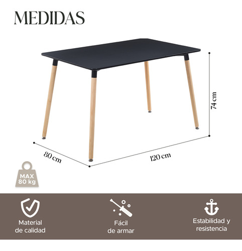 Mesa Estilo Eames Rectangular Comedor Minimalista Nordico Color Black