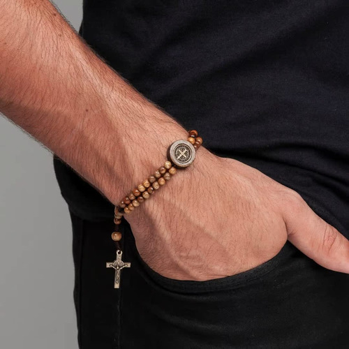 Pulseira Terco Mad Imbuia 4mm Cruz Sao Bento Catolico