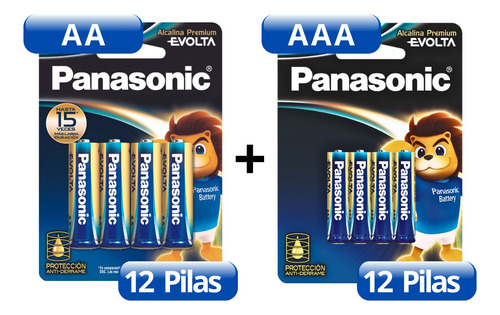Combo Pilas 12 Aa + 12 Aaa Alcalinas Panasonic Evolta