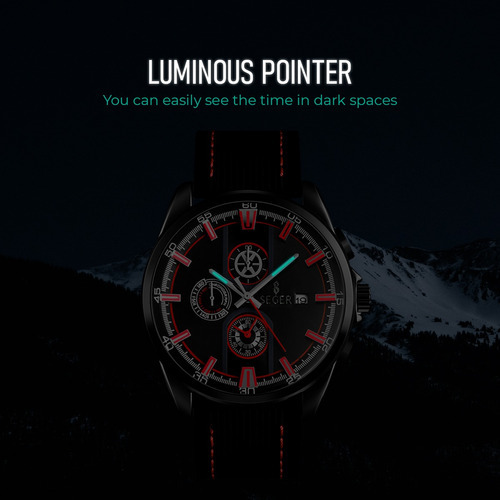 Imagen 9 de 9 de Reloj Hombre Seger 9181 Original Eeuu Elegante Sport Casual Color De La Malla Negro/rojo