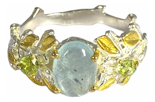 Único Anillo Plata 925, Aguamarina Y Cuarzo Peridoto 5,4ct.