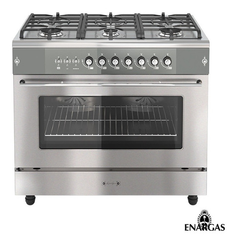 Cocina Luxor Gas Steel 90 Cm Multigas 6 Hornallas Plateada