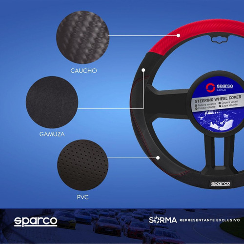 Imagen 5 de 10 de Cubre Volante Sparco Pvc+ Gamuza+ Caucho Ajuste Universal
