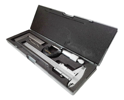 Imagen 3 de 6 de Pie De Rey 150 Mm+ Micrometro 0-25x0.01mm + Regla + Escuadra