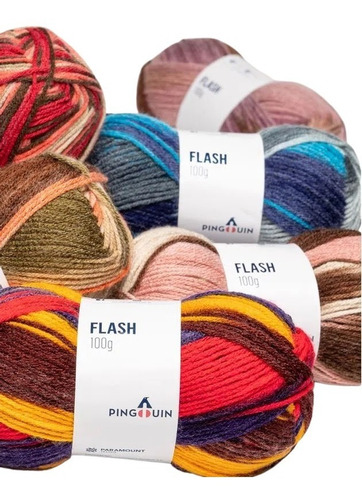 Imagen 4 de 5 de Pack Lana Pinguin Flash Matizada Poliester 5 Ov. X 100gs C/u