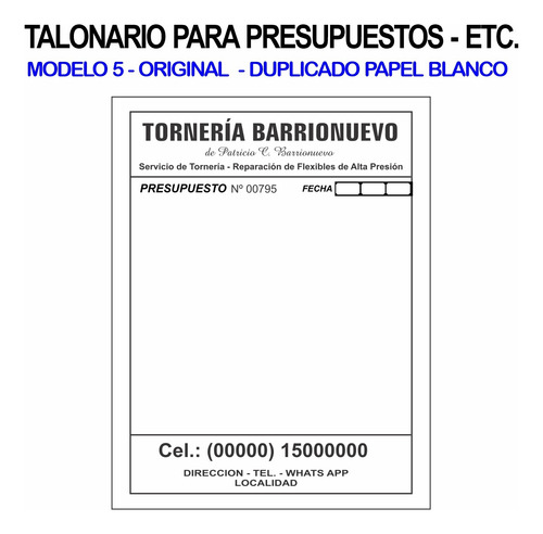 5 Talonarios Personalizado Presupuestos Remitos Facturas Etc