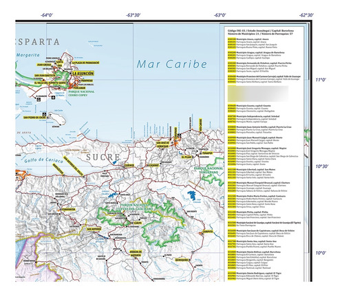 Mapa Físico Político Del Estado Anzoátegui Mapa De Pared