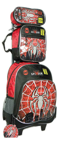 Kit Mochila Escolar Infantil Rodinhas Menino Spider Aranha