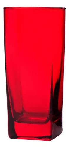 Jogo De Copos Chiques Vidro Quadrado 320ml Vermelho Luxo