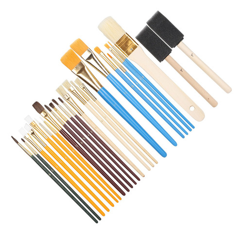Juego De 25 Brochas Para Dibujar Con Mango De Madera, Acuare