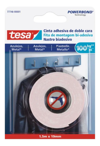 Cinta Doble Contacto Paredes Azulejos / Metales 1.5mts Tesa