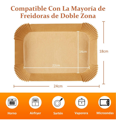 100pzs Papel Para Freidora De Aire Rectangular, 22x14cm