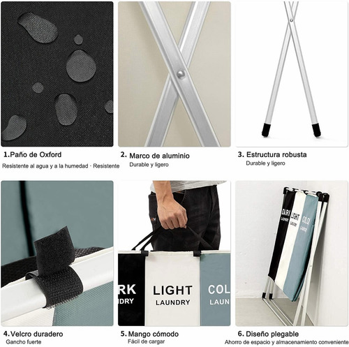 Imagen 4 de 10 de Cesto De Ropa Sucia 3 Con Secciones Plegable Resistente