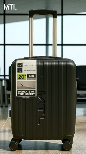 Valija Carry On 20 Pulgadas Mtl Abs Rígida Color Negro Ruedas Dobles 360° Liviana Resistente Equipaje De Mano Diseño Moderno Candado Tsa Organización Eficiente Ideal Viajes Negocios Placer Reforzada
