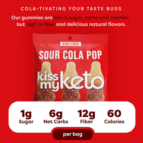Gummies Candy Kiss My Keto Sour Cola Pop Low Carb, Paquete D