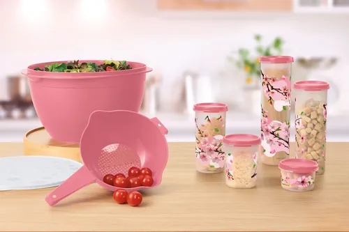 Tupperware スタートセットモジュラーシェルフ 9個セット Kit Modulares Flor De Cerejeira - Tupperware | Parcelamento sem juros
