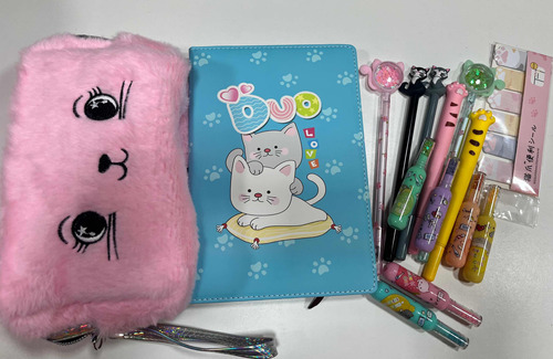 Box Papelería Kawaii Diseño Gatito  15 Productos