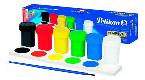 Pintura Témpera Escolar Pelikan 12 Colores De 25 Ml + Godete