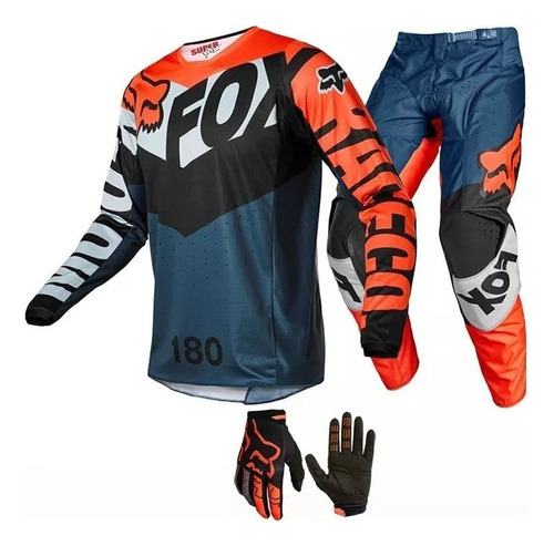 2022 Gear Set Mtb Jersey Y Pantalones Con Guantes Naranj